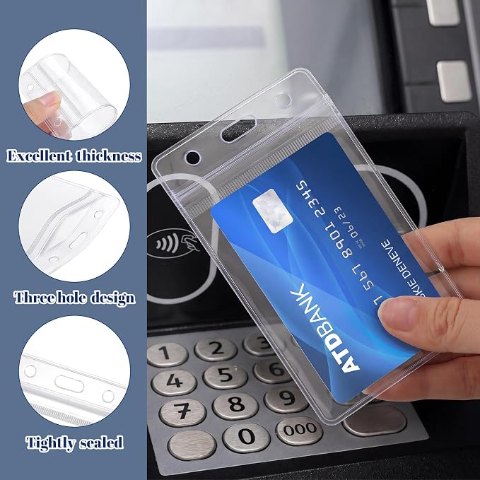 200 Pack Vertical ID Badge Holders Clear Plastic Waterproof Card Holder - Image 3