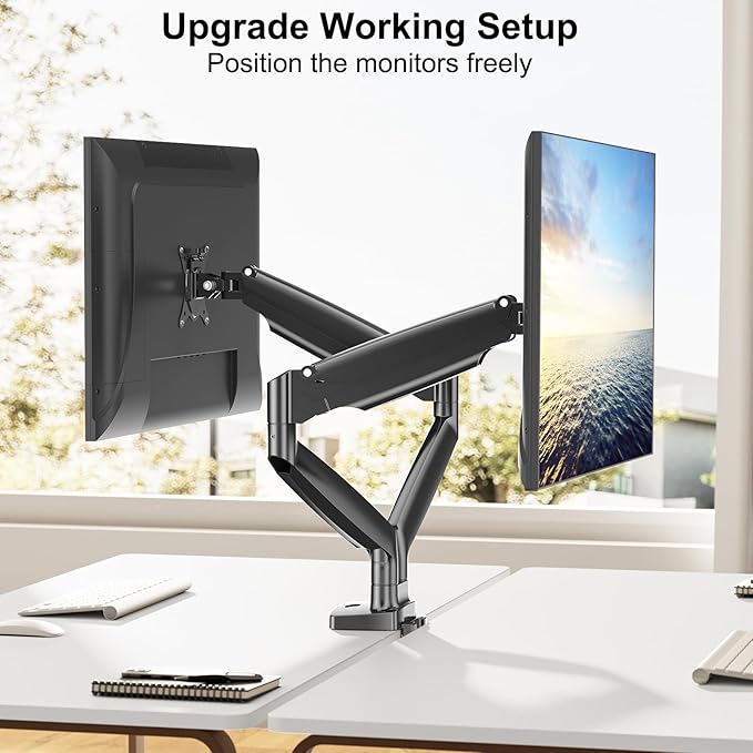 MOUNT PRO Dual Monitor Desk Mount fits 22” to 35” Ultrawide Computer Screen, Holds up to 26.4lbs Each, Fully Adjustable Long Monitor Arm for Two Monitors, Gas Spring Monitor Stand, 100x100 VESA Mount-DeskLoop Office