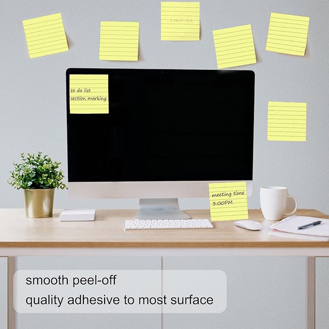48 Pack 3840 Sheets Lined Sticky Notes 3X3 in Ruled Self Sticky Note Pads 80 Sheets/pad Colorful Sticky Notes with Lines Post Notes for Office, Home, School, Meeting-DeskLoop Office