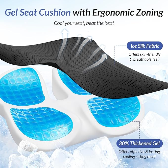 ZIKEE Gel Seat Cushion for Office Chair and Car Seat with Ergonomic Zoning, Memory Foam Chair Cushion for Sciatica, Lower Back, Tailbone Pain Relief and Intimate Ventilation, Non-Slip & Airy Cover-DeskLoop Office