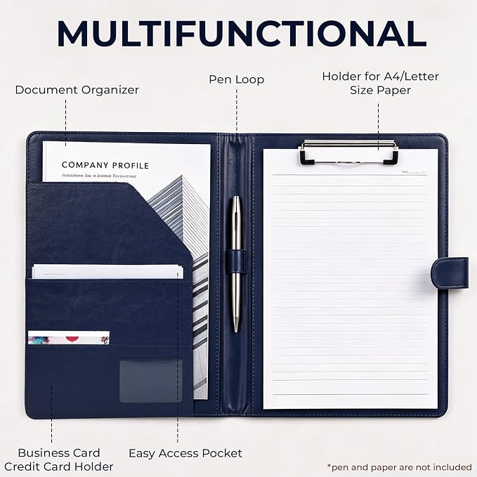 Professional Padfolio with Clipboard, Faux Leather Portfolio Folder Binder - Image 3
