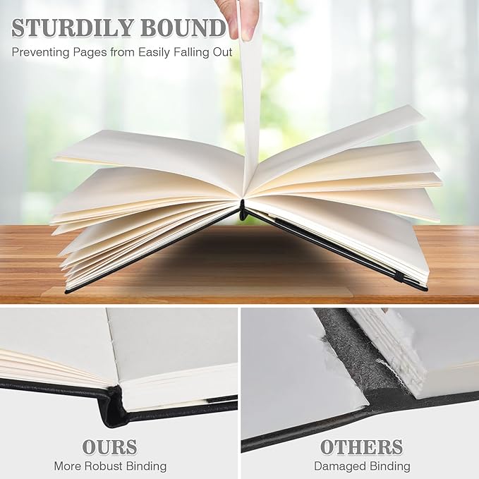 Blank Journal Notebook, 3 Pack A5 Sketch Book, Hardcvoer Sketchbook for Drawing with 100GSM Thick Paper, Leather Journal for Writing, Unlined Journal for Women, Men, School, 160 Pages, 5.7" x 8.4"-DeskLoop Office