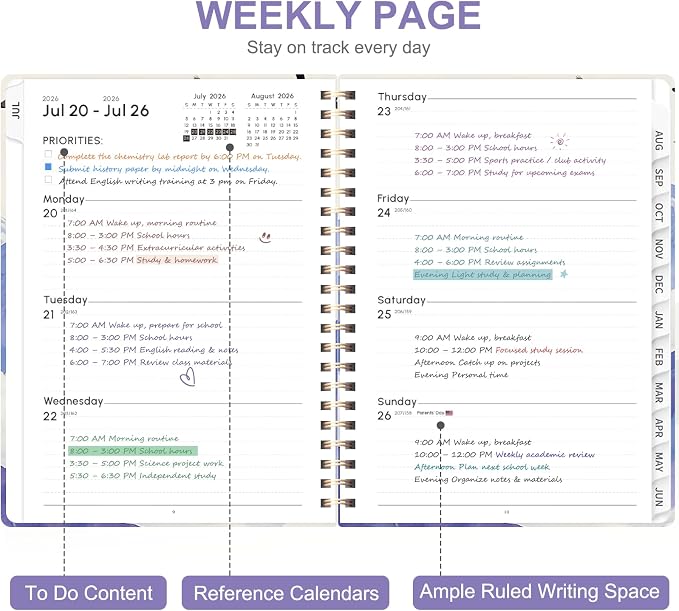 Planner 2026-2027, Weekly and Monthly Academic Year Calendar Planner, July 2026 - Image 2