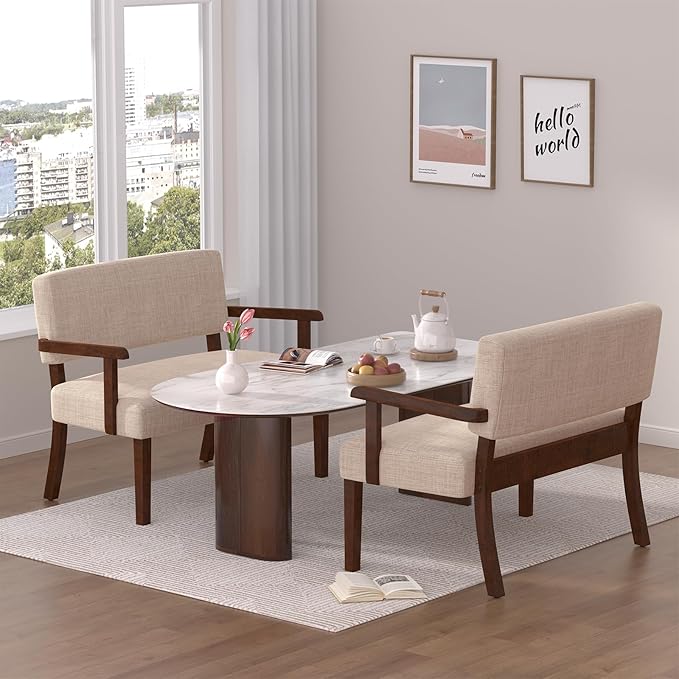 Accent Chair 2 Seat, Arm Chairs with Soft Seat and Armrests for Living Room, Love seat for Dining, Reading, and Waiting Rooms (Beige)-DeskLoop Office