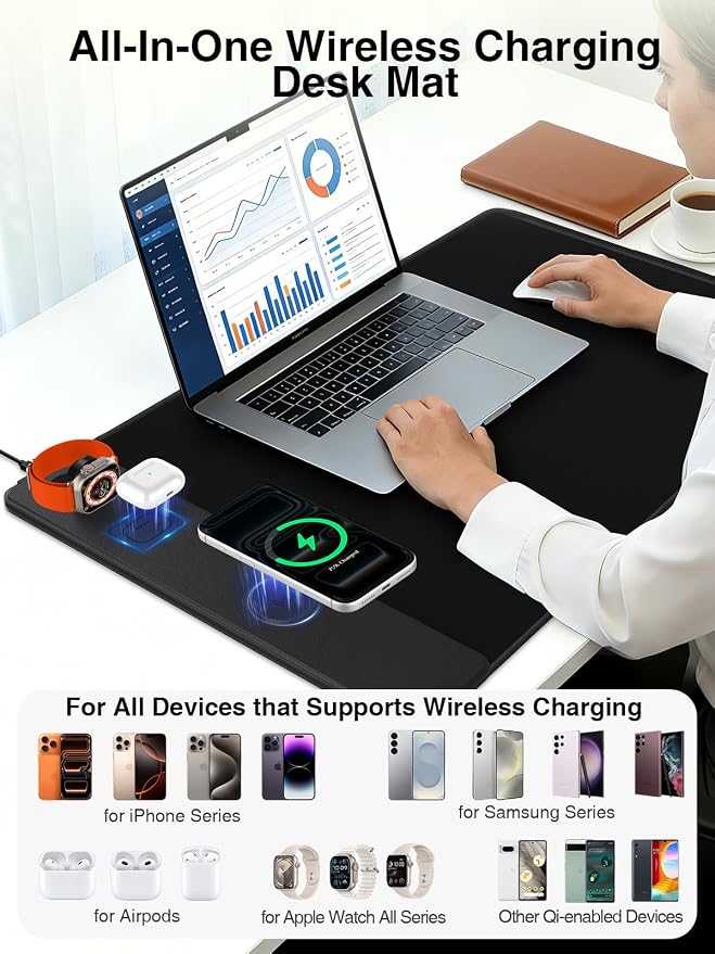 Mouse Pad with Magnetic Wireless Charging, Large Desk Mat, Non-Slip Mouse Mat - Image 3