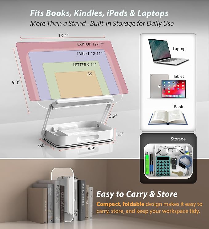 Acrylic Book Stand with Storage, 360° Rotating, Foldable Adjustable Holder with - Image 3