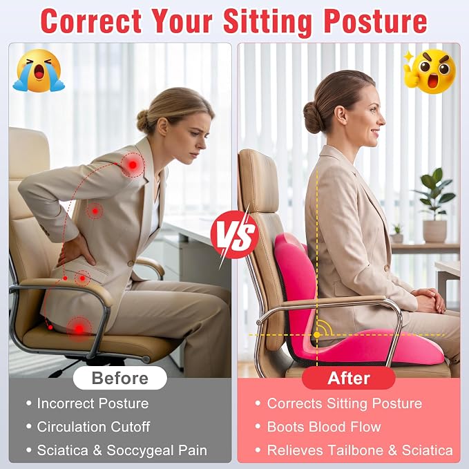 Car Seat Cushion with Lumbar Support Pillow, Memory Foam Office Chair Cushion - Image 5