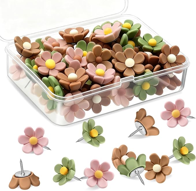 Sawysine 60 Pcs Cute Push Pins Decorative Push Pins Thumb Tacks Colorful Flower by Sawysine