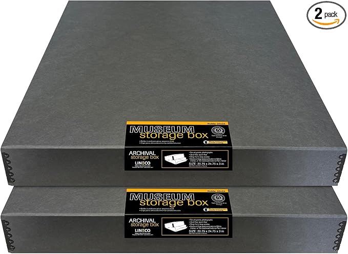Lineco Museum Archival Storage Box, 20.75x24.75x3 in. Drop Front Design. by Lineco