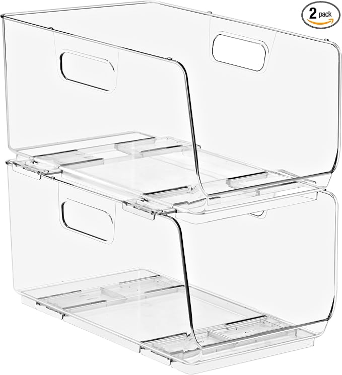 Sorbus Stackable Storage Bins Open Front - Clear Stackable Storage Bins - Pantry Bins for Storage and Organization - Acrylic Stackable Bins for Kitchen - Clear Pantry Organizer Bins (Medium 2 Pack)-DeskLoop Office