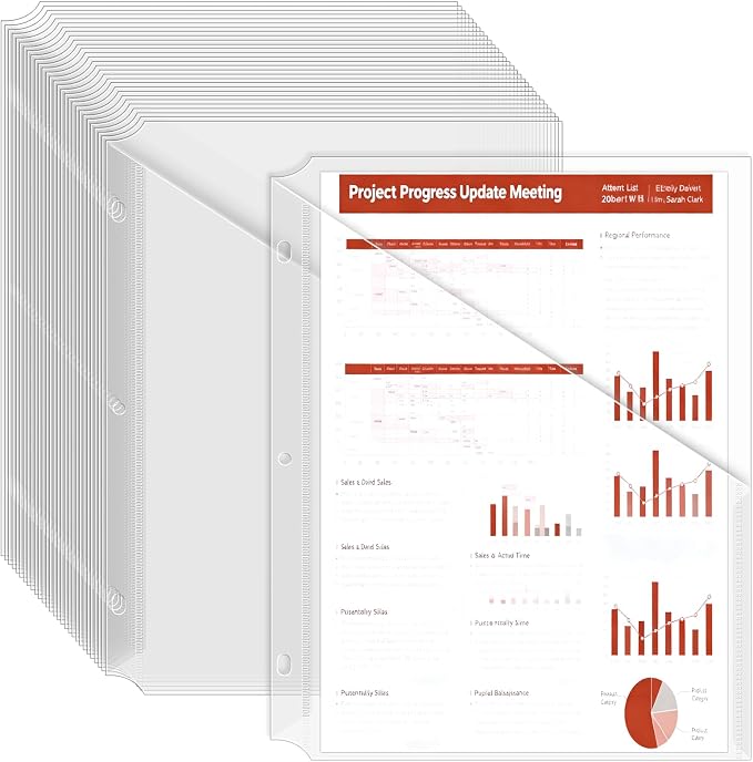 15Pack 3 Hole Punch Clear Plastic Document Folders, Organized Up Poly by Fyess