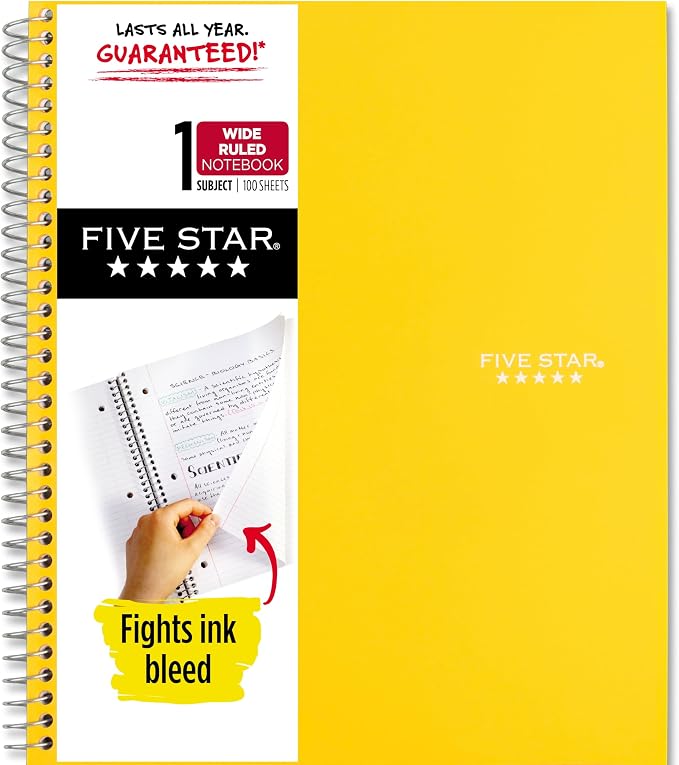 Five Star Spiral Notebook + Study App, 3 Subject, Wide Ruled Paper, 150 Sheets by FiveStar