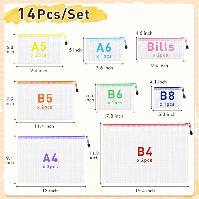 14pcs Mesh Zipper Pouch Bags, 8 Sizes Plastic Zippered Storage Bags - Image 2
