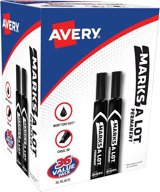 Avery Marks-A-Lot Large Desk-Style Chisel Tip, Value Pack 36 Black Permanent by Avery