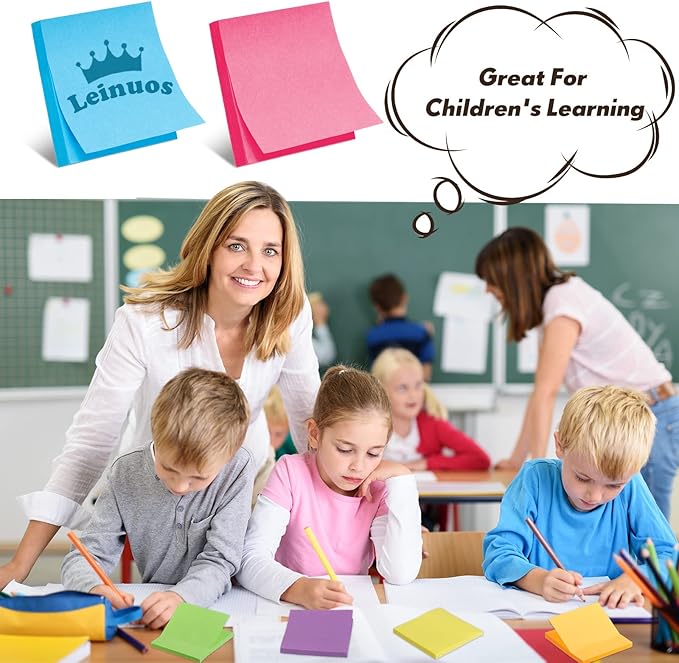 Leinuosen 48 Pack Sticky Notes 3 x 3 Inches Cute Sticky Notes Bright Colors Self Stick Pads Memo Easy to Post for Home Desk Office Notebook, Message Reminder, Stationary Supplies Office Supplies-DeskLoop Office