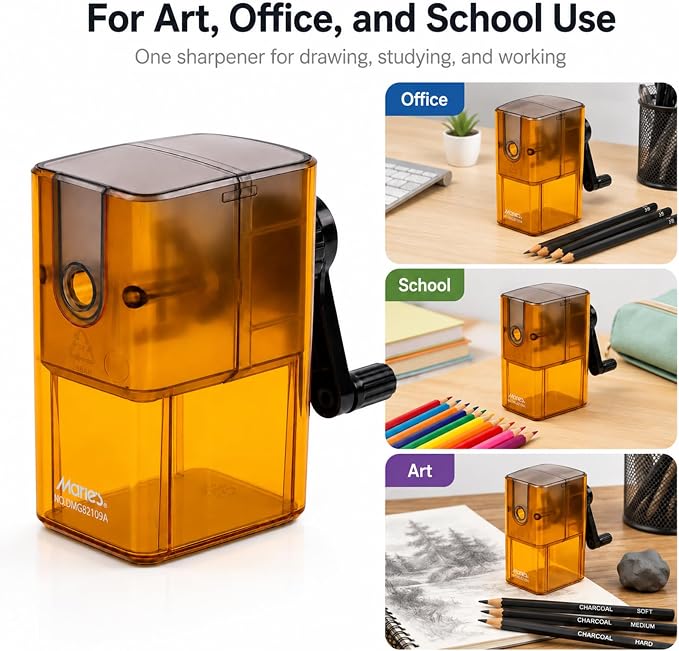 Marie’s Manual Pencil Sharpener, 5 Point Modes, Transparent Shavings Bin - Image 8