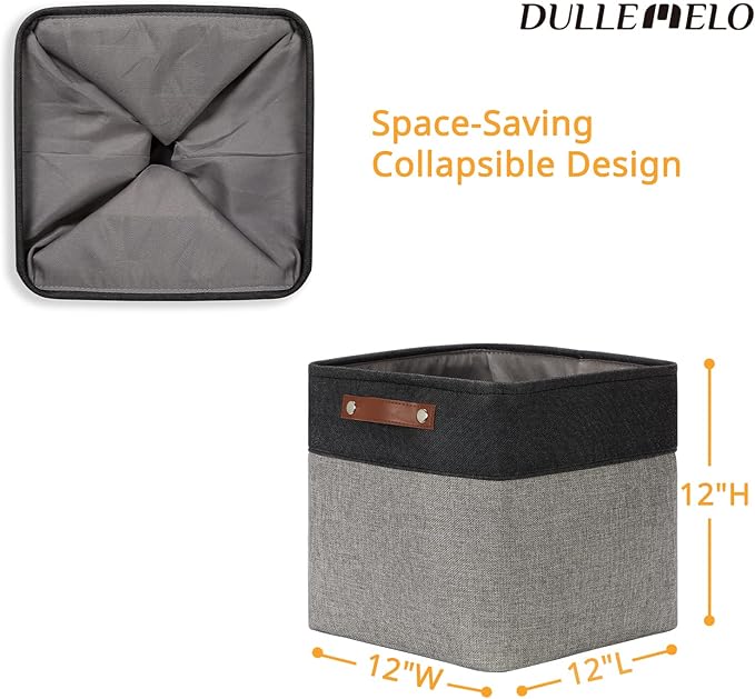 DULLEMELO Cube Collapsible Storage Bins, 12 inch Fabric Storage Cubes Bins Canvas Organization Baskets, Linen Closet Organizers Boxes for Home Organization and Storage (4 Pack - 12" Black&Grey)-DeskLoop Office