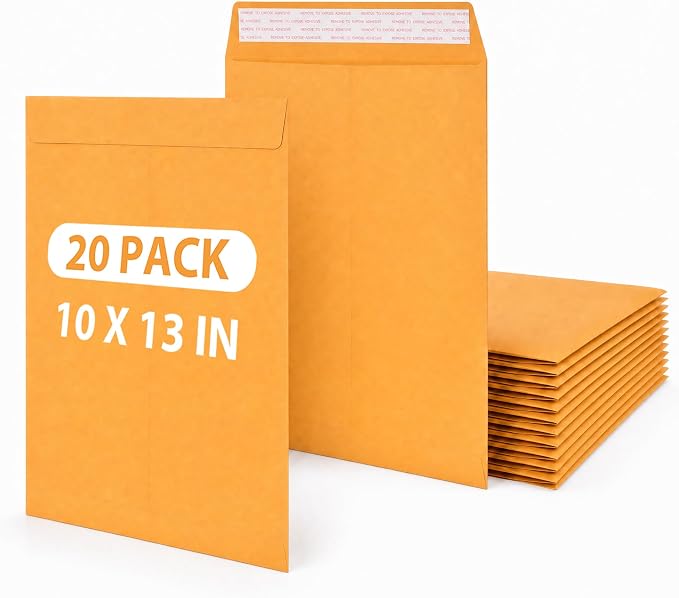 10x13 Yellow Manila Envelopes, 20 Pack Large Catalog Envelopes by Catlovecorn
