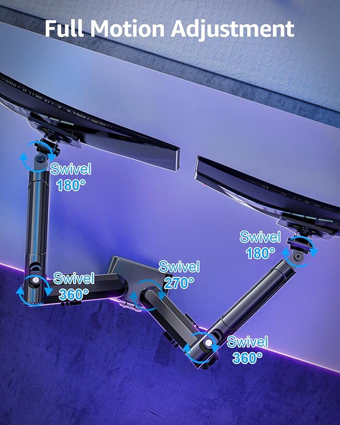 Dual Monitor Mount for 32 27 24 22inch Screens, Gas Spring Monitor Stand for 2 Monitor, Full Adjustable Monitors Desk Mount with C-Clamp＆Grommet Base, Each Arm Holds 4.4-22 lbs, Freelift Pro Black-DeskLoop Office