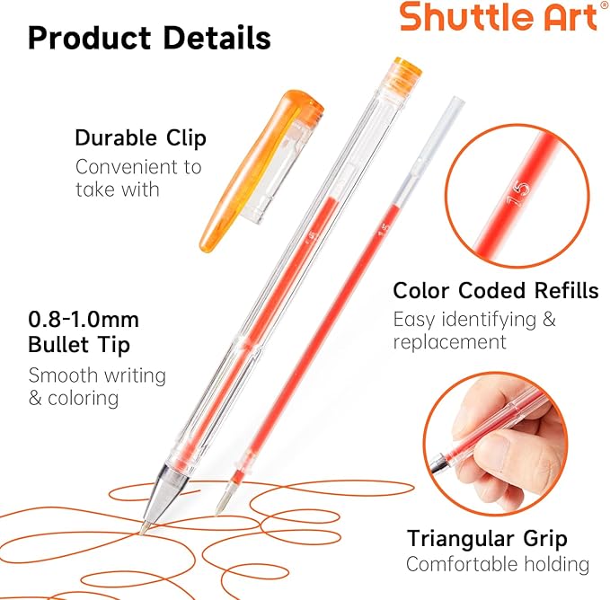 Shuttle Art 60 Pack Red Yellow Tone Gel Pens, 30 Red Orange Yellow Gel Pens with 30 Refills for Adults Coloring Books Journaling Drawing Nature, Landscapes, Animals Scenes-DeskLoop Office