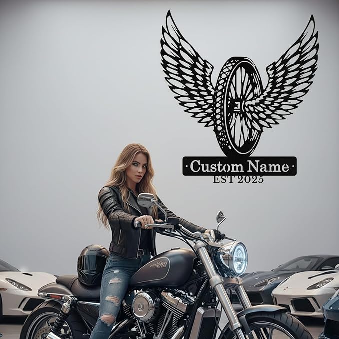 Custom Motorcycle Wheel Metal Signs Personalized Biker Name Sign Custom Garage - Image 6