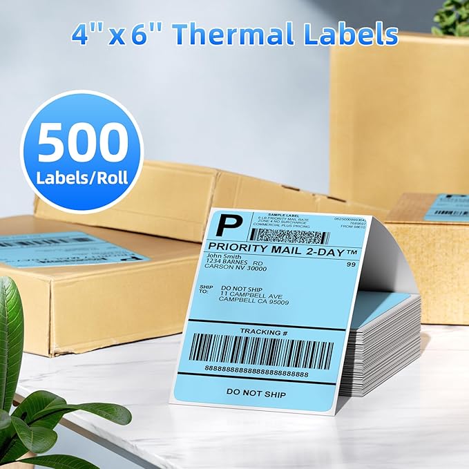 4x6 Thermal Labels, 1 Packs of 500 4x6 Fold Labels Blue - Compatible with JADENS, ASprink, Phomemo, Rollo, Zebra, Omezizy and Other Thermal Printers-DeskLoop Office