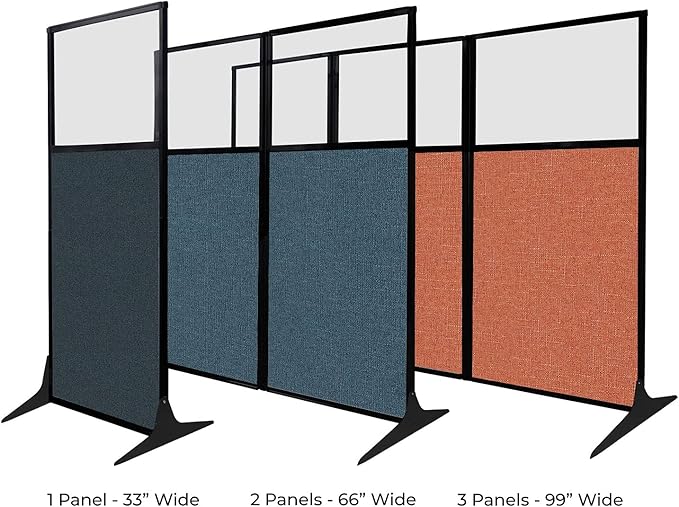 Versare Workstation Partition | Portable Wall Divider | Modern Office Cubicle | Free Standing Privacy Screen | Flexible Work Space | 99" x 70" W/Window, Red Fabric Panels-DeskLoop Office