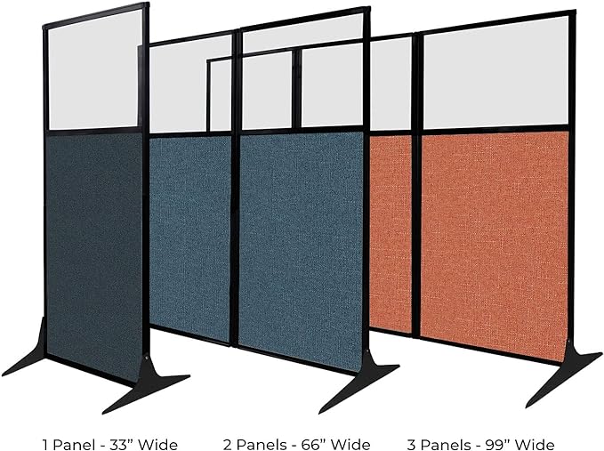 Versare Workstation Partition | Portable Wall Divider | Modern Office Cubicle | Free Standing Privacy Screen | Flexible Work Space | 66" x 70" W/Window, Warm Pebble Fabric Panels