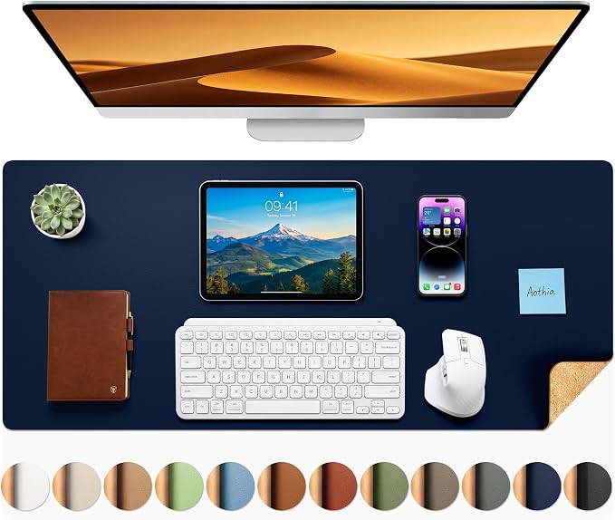 Aothia Dual-Sided Desk Mat, FSC Cork & PU Leather Desk Pad, Large Mouse Pad & by AothiaSimpleNaturalUnique