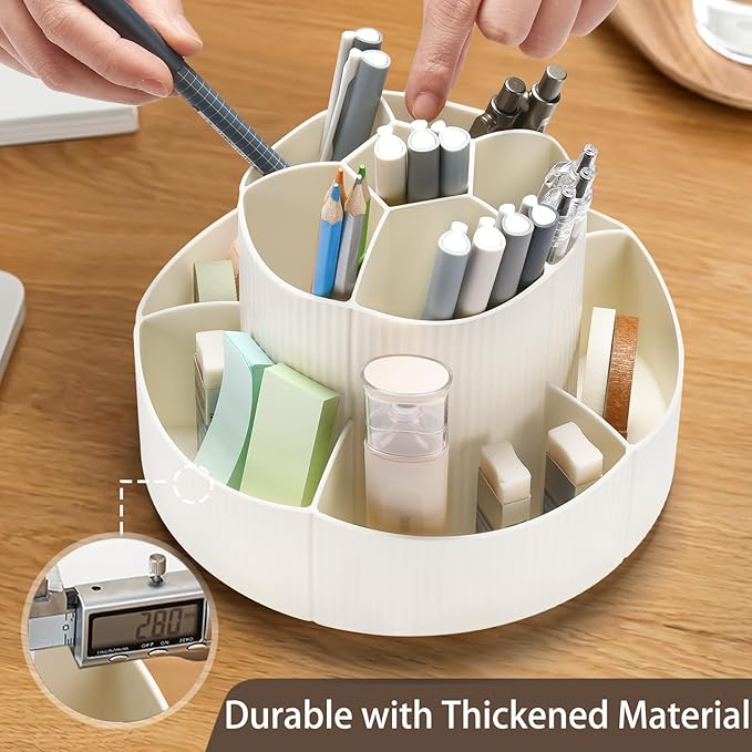 Rotating Desk Organizer, 360° Rotating Pencil Pen Holder for Desk, Desk Organizers and Accessories with 11 Slots Pencil Organizer, Art Supply Storage Box Caddy for Office (Beige)-DeskLoop Office
