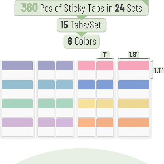 Mr. Pen- Sticky Index Tabs, 360 Pcs, Colorful Sticky Tabs for Notebooks, Page Markers, Page Tabs for Binders, Page Tabs Sticky Tabs for Books, Notebook Tabs, Book Sticky Tabs for Notebooks-DeskLoop Office