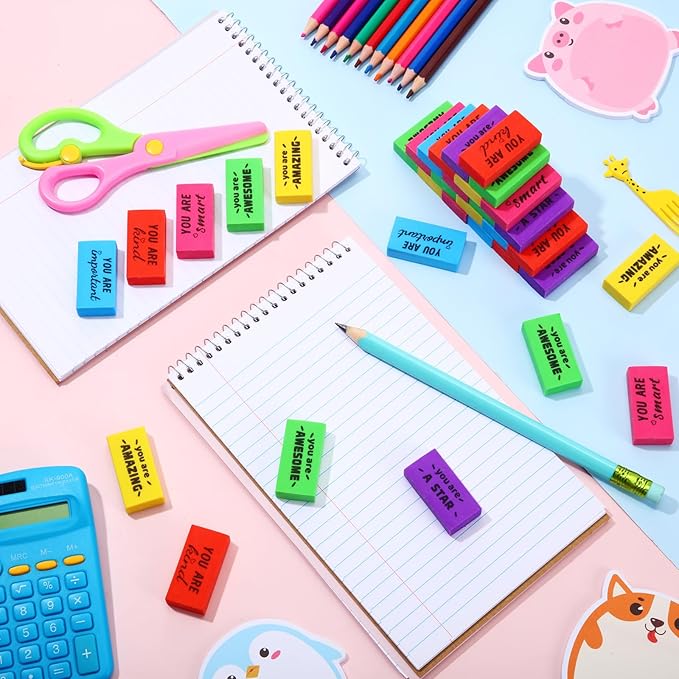180 Pcs Inspirational Erasers for Kids Christian Pencil Erasers Bulk, Back-to-School Gifts Motivational and Cute Supplies for Students Classrooms, Drawing (Multicolor,Motivational)-DeskLoop Office