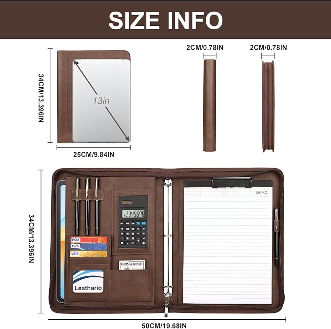 Leathario Portfolio Binder, 3-Ring Folder Organizer, Includes 10 Sheet - Image 3