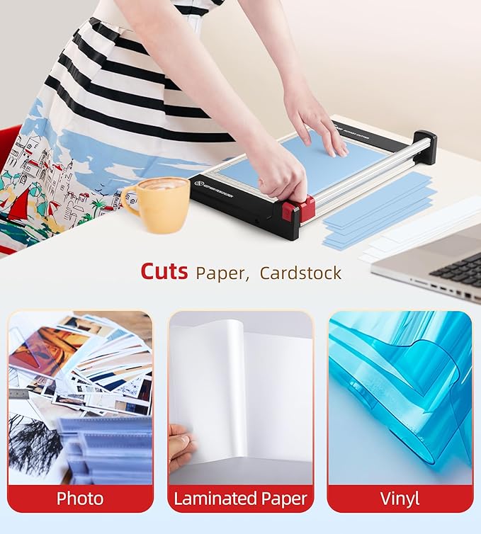 Firbon 12" Rotary Paper Trimmer with Replaceable Blade, Heavy Duty 12-Sheet Capacity Cutter for Cardstock, Photos, Scrapbooking, Office, School & Studio-DeskLoop Office