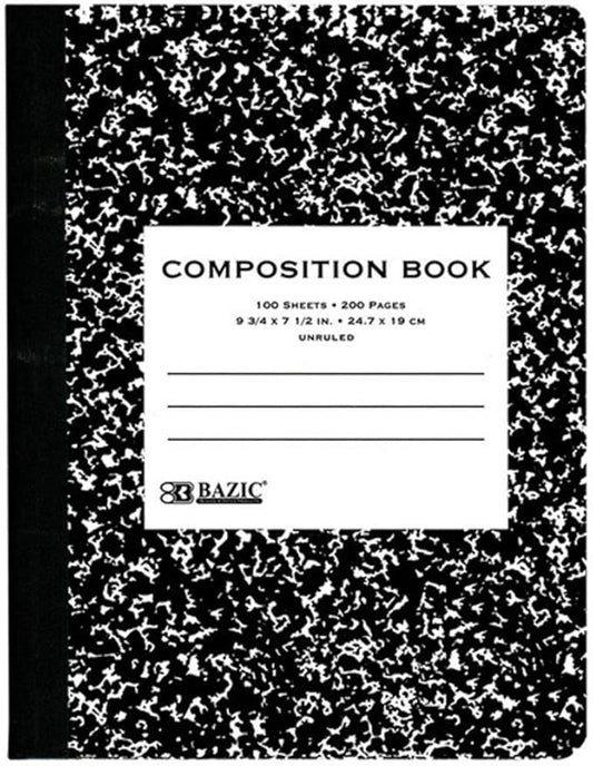 BAZIC Composition Book Blue Marble Unruled Ruled 100 Sheet Notebook, Blank Page Journal Comp Notebooks for School, 1-Pack-DeskLoop Office