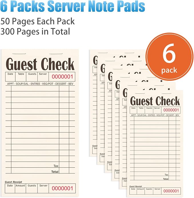 ZPARIK Guest Checks Books for Servers, Server Note Pads, 6 Pack, Natural Color - Image 2