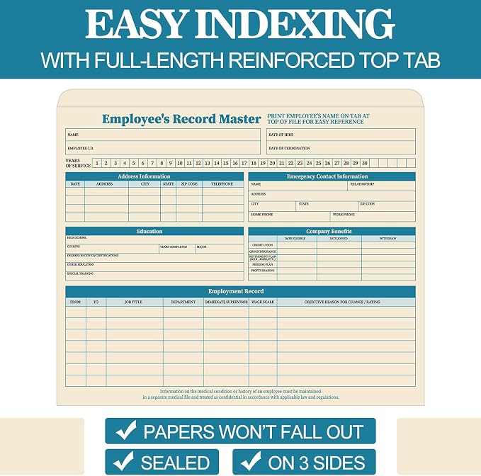 Qilery 50 Pcs Employee File Folders, 9.5 x 11.75 Inches Record File Jacket No - Image 5