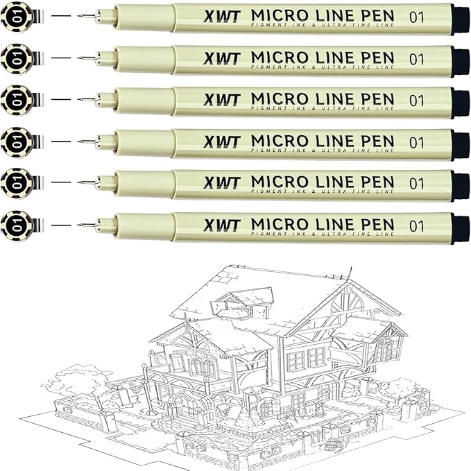 Micro Fineliner Pens 6Pcs 0.25mm/Set, Ultra Fine Fineliner Pen, Water-based Black Pigment Ink, Drawing Journaling Doodling Supplies for Artists, Designers, Students-DeskLoop Office
