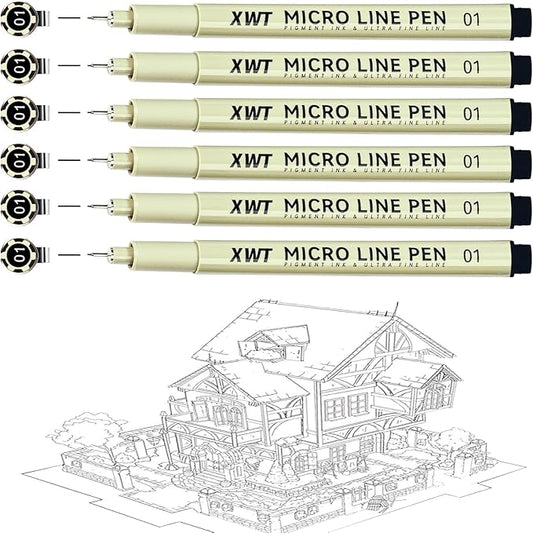 Micro Fineliner Pens 6Pcs 0.25mm/Set, Ultra Fine Fineliner Pen, Water-based Black Pigment Ink, Drawing Journaling Doodling Supplies for Artists, Designers, Students-DeskLoop Office