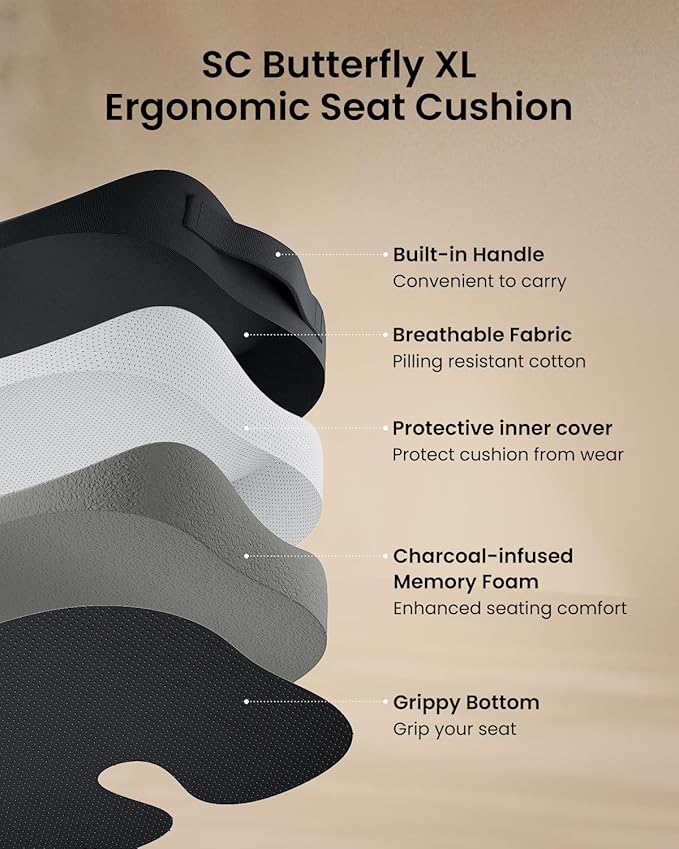 ProtoArc Extra Large Seat Cushions for Office Chairs, Ergonomic Memory Foam Seat Cushion for Home, Extra Cover, Car Seat Cushions for Driving, Pressure Relief Pad for Sciatica - Black-DeskLoop Office