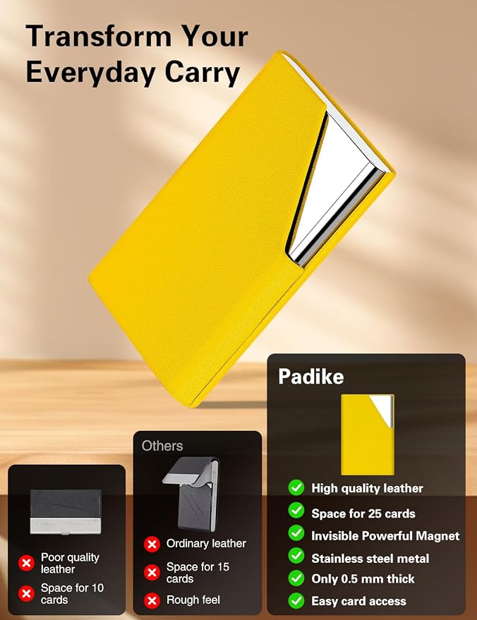 Padike Business Card Holder, Upgraded Leather Business Card Case Pocket Card - Image 2