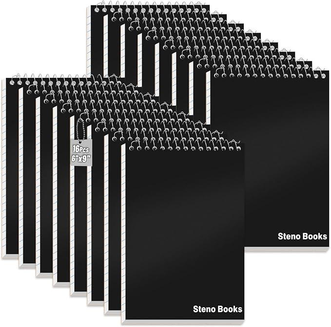 16 Pcs Steno Pads 6 x 9 in Top Spiral Notebook Bulk Pack Note Pad 960 Total by UZLUbuywithconfidence