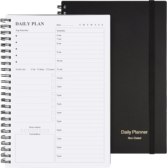 Daily Planner Undated, Asten To Do List Notebook Hourly Schedules Spiral by AstenInc