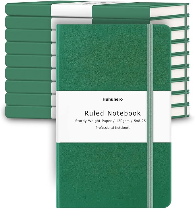 Huhuhero Notebooks Journal, Ruled Notebook, Premium Thick Paper Lined Journal, Black Hardcover Notebook for Office Home School Business Writing Note Taking Journaling, 5"×8.25" (10, Green)-DeskLoop Office