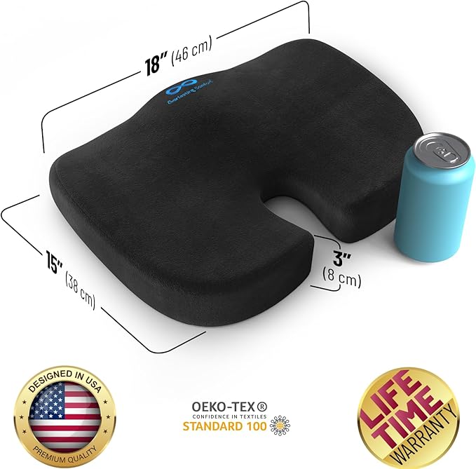 Everlasting Comfort Doctor Recommended Memory Foam Seat Cushion for Office Chairs & Car Seat - Ergonomic Office Desk Accessories for Tailbone Pain Relief, Sciatica & Back Support-DeskLoop Office