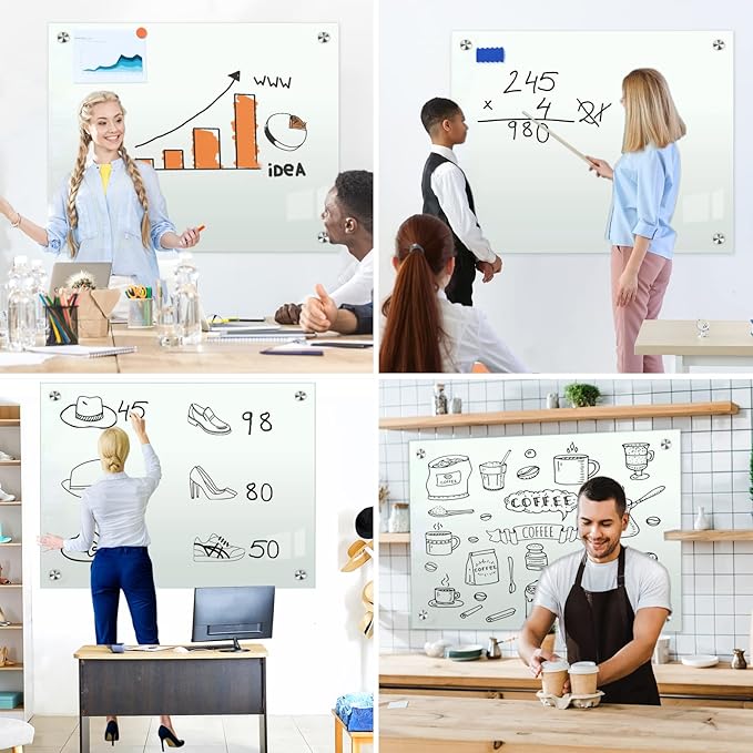 H-Qprobd Glass White Board for Wall Dry Erase Board 48" x 32" (2pcs) Magnetic Presentation Whiteboard for Home, Office and School-DeskLoop Office