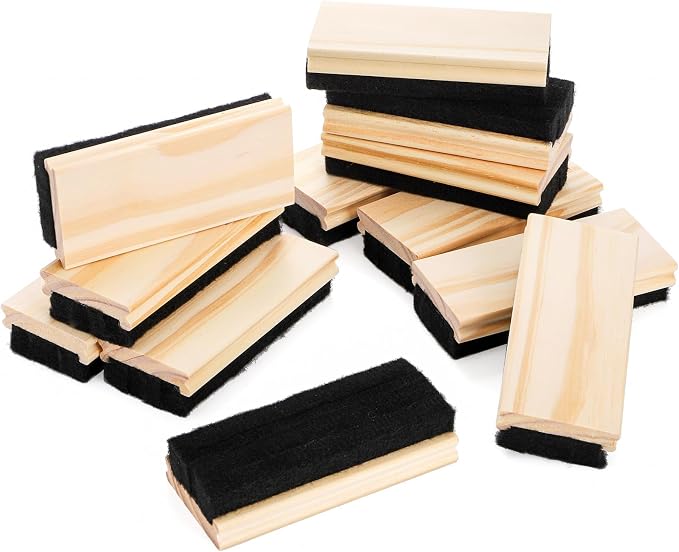 Elsjoy 12 Pack Chalkboard Erasers, Wood Felt Chalk Eraser Blackboard Chalk - Image 2