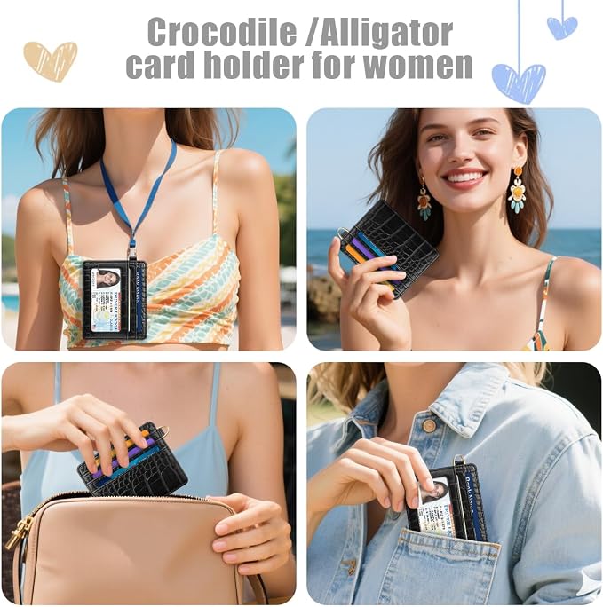 Slim Credit Card Holder Crocodile Wallet Women Thin Alligator Wallets RFID - Image 5