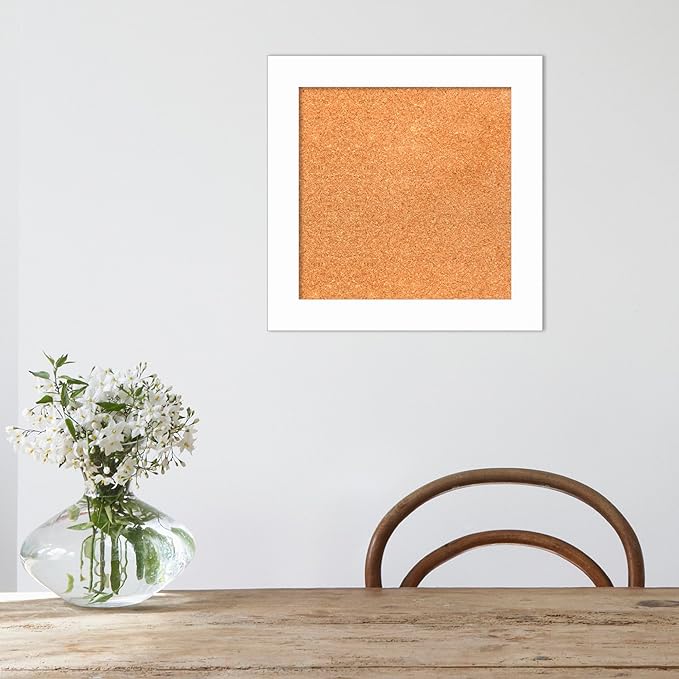 Amanti Art Natural Cork Board for Wall, 17x17 Vision Board with White Frame, Small Corkboard Office Decor for Home Organization, Casual Corkboard Pinboard to Display Items for Home Organization in-DeskLoop Office