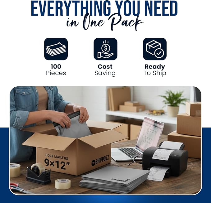 Shippozz 9x12 Poly Mailers 100 Pack, Durable Waterproof Polymailers - Image 4